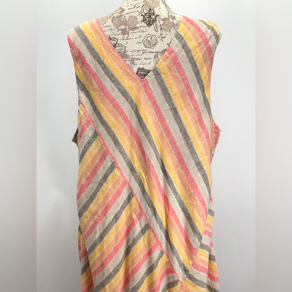 PURE JILL Pink, gray & yellow Linen sleeveless V neck maxi sundress size 3X - Picture 6 of 16
